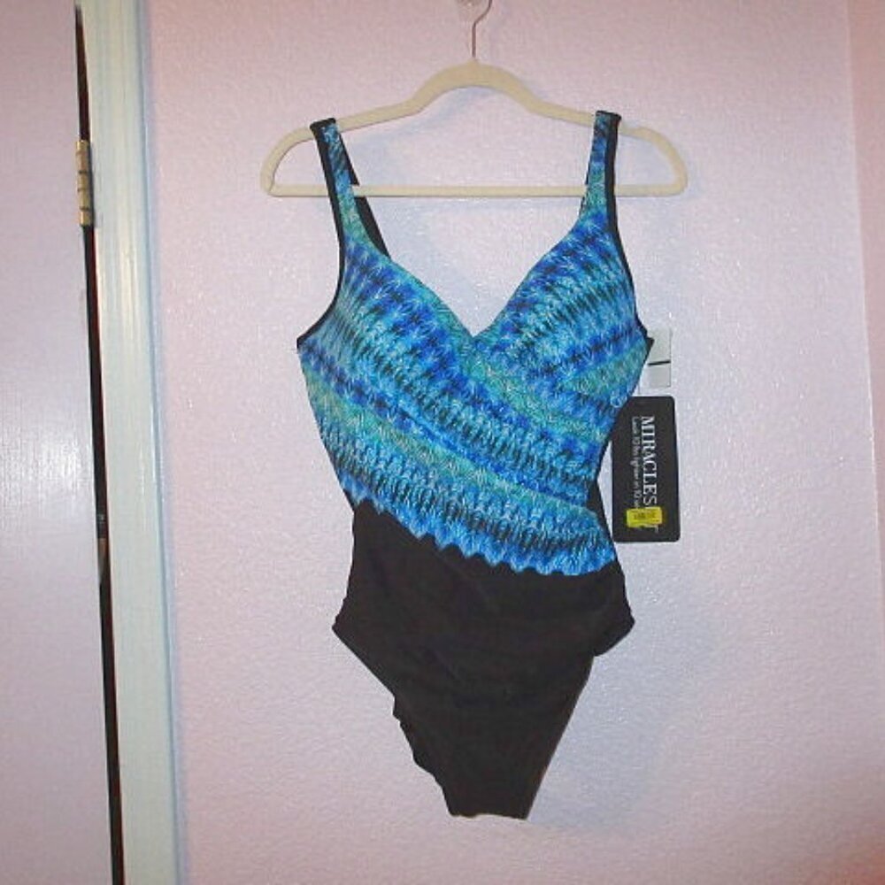 Miraclesuit It's a Wrap Swimsuit Size 16 One Piece Cabana Chic Ruched Slimming - Picture 2 of 10